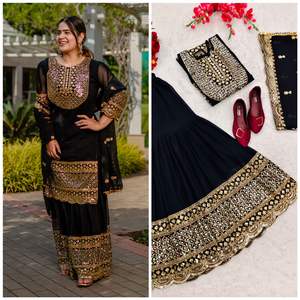 Costume de créateur Salwar Sharara avec broderie en georgette pour les femmes Collections de costumes de fête - Product Image 3