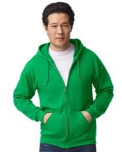 Sudadera con capucha unisex con cremallera en verde vibrante, sudadera con capucha de forro polar con cremallera completa, impresión de logotipo personalizado OEM, ropa informal diaria para hombres y mujeres - Product Image 1