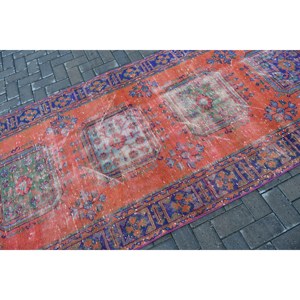4.2x11.8 ft Turkish Vintage Rug, <b>Runner</b> Rug, <b>Red</b> Wool Rug - Product Image 5