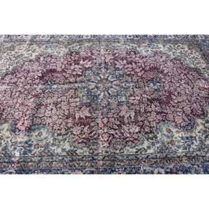 Tapis de Sol Vintage en Laine Rouge Beige Turc 7 'X 10' 1 Ft Style Boho Grand Rectangle Patchwork Motif Abstrait Tapis de Chambre en Latex - Product Image 5