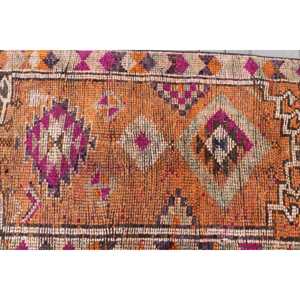 Alfombra Herki de 2.7x10.9 pies, Alfombra Turca Vintage, Alfombra de Camuflaje Naranja Rosa - Product Image 5