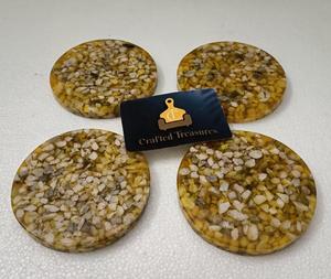 Ensemble de sous-verres à thé de conception nouvelle 2026, en pierre naturelle avec résine époxy intégrée, tapis et coussinets, style mosaïque ambre terrazzo, sous-verres pour boissons - Product Image 6