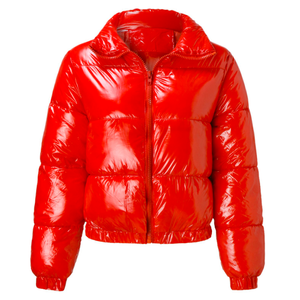 Winter Women's Plus Size Warm Waterproof Bomber Jacket Hooded <b>Light</b> Padded Black Shiny Stand Collar - Product Image 4