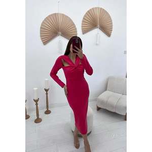 Vestido fucsia con fruncido en el busto - Fucsia - Product Image 1