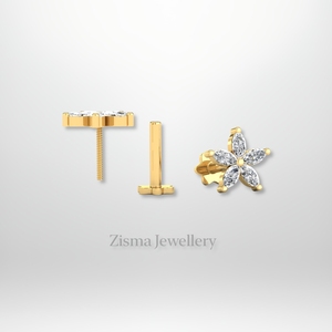 Boucles d'oreilles à tige de fleur de diamant 5 marquises pour femmes de qualité supérieure IGI GIA diamants naturels certifiés or massif 14 carats Piercing à la mode - Product Image 1