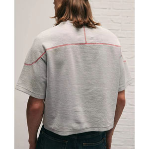 Fabricant de vêtements sur mesure en Chine, t-shirts unisexes pour hommes, coupe courte, en tissu molletonné lourd, coutures contrastées - Product Image 3