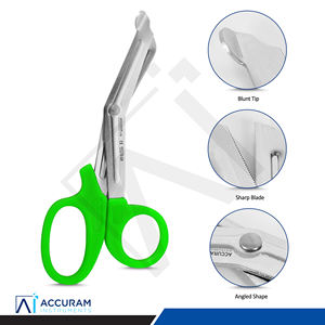 Tijeras para Trauma Médico, Tijeras para Vendajes, Verdes, 14.5 cm, Acero Inoxidable, Angulares, Sin Punta, para Emergencias, Cirugía, Hospital, Paramédicos, Enfermeras - Product Image 2