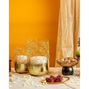 Bougeoir photophore plaqué or de luxe en métal attrayant pour les décorations d'éclairage de table de fêtes à la maison - Product Image 4