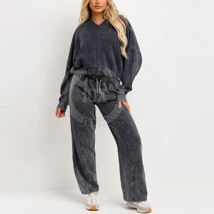 Chándal transpirable de algodón con lavado ácido para mujer, ropa deportiva elegante, ropa informal para mujer, Sudadera con capucha y joggers con lavado ácido - Product Image 1