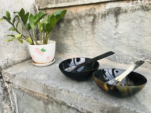 Cuenco de vajilla profunda de cuerno Natural hecho a mano, plato de servicio orgánico ecológico rústico para ensalada, sopa para decoración de mesa de comedor - Product Image 5