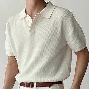 เสื้อเชิ้ตผ้าฝ้ายกันรอยยับสำหรับผู้ชายใส่ในฤดูร้อนเสื้อถักสีพื้นลำลองสำหรับ100% เข้ารูปมีกระเป๋าแขนสั้นกระดุม - Product Image 5