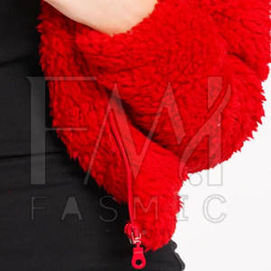 Sweat à capuche en jersey de laine rouge 100% pour femmes personnalisable hiver épais sweat à capuche en fourrure Hip Hop Style propre marque Logo doublé plaine Street Design - Product Image 3