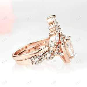 Anillo de Boda de Oro Blanco de 14K Personalizado del Fabricante Directo, con Diamante Natural Marquise de 0.44CTW, Engaste de Puntas, Diseño Curvo en Racimo - Combinable - Product Image 5