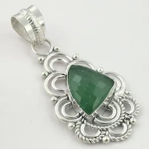 Pendentif en argent 925 de style bohème avec pierre précieuse verte et perle, forme personnalisable, motif religieux pour femmes, bijoux de mode - Product Image 2