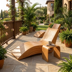 Outdoor Modern <b>Rattan</b> Woven Patio <b>Sofa</b> Set Ergonomic Sunbed Lounger Couch Coffee Table Garden Furniture Setup Art Design - Product Image 5