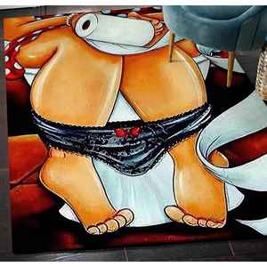 Tapis de salle de bain imprimé « Fille sur le WC », tapis en chenille pour décoration de salle de bain moderne - Product Image 3