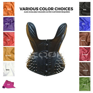 Corset gothique punk noir en cuir à pointes, avec baleines en acier, coupe overbust et décolleté plongeant en U profond, pour Halloween - Fournisseur de corsets - Product Image 3