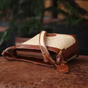 Eco-Friendly <b>Handmade</b> Sling <b>Bag</b> with <b>Leather</b> and Traditional Weave Elegant Natural Crossbody from Djoen <b>Handmade</b> From Indonesia - Product Image 5
