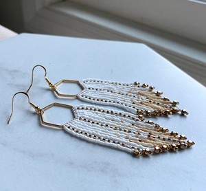 Trendy Beaded Fringe Earrings Seed Bead Long <b>Boho</b> Statement Jewelry Neutral White Gold Jewellery Gifts for Her/hexagon Cream - Product Image 2