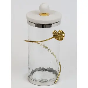 Bote de té redondeado de calidad de latón con flor dorada de lujo, tarros de plástico para almacenamiento doméstico para té y café para uso doméstico y en la cocina - Product Image 6