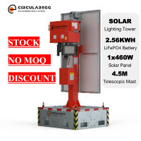 Tour d'éclairage solaire mobile en stock, étanche IP65, mât de 6 m de hauteur, base mobile pour travaux extérieurs