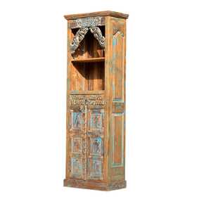 Carved <b>Rustic</b> Scrollwork Arch Bookcase <b>Cabinet</b> Traditional Style Foldable Bookshelf for Home Office & Living Room Furniture - Product Image 1