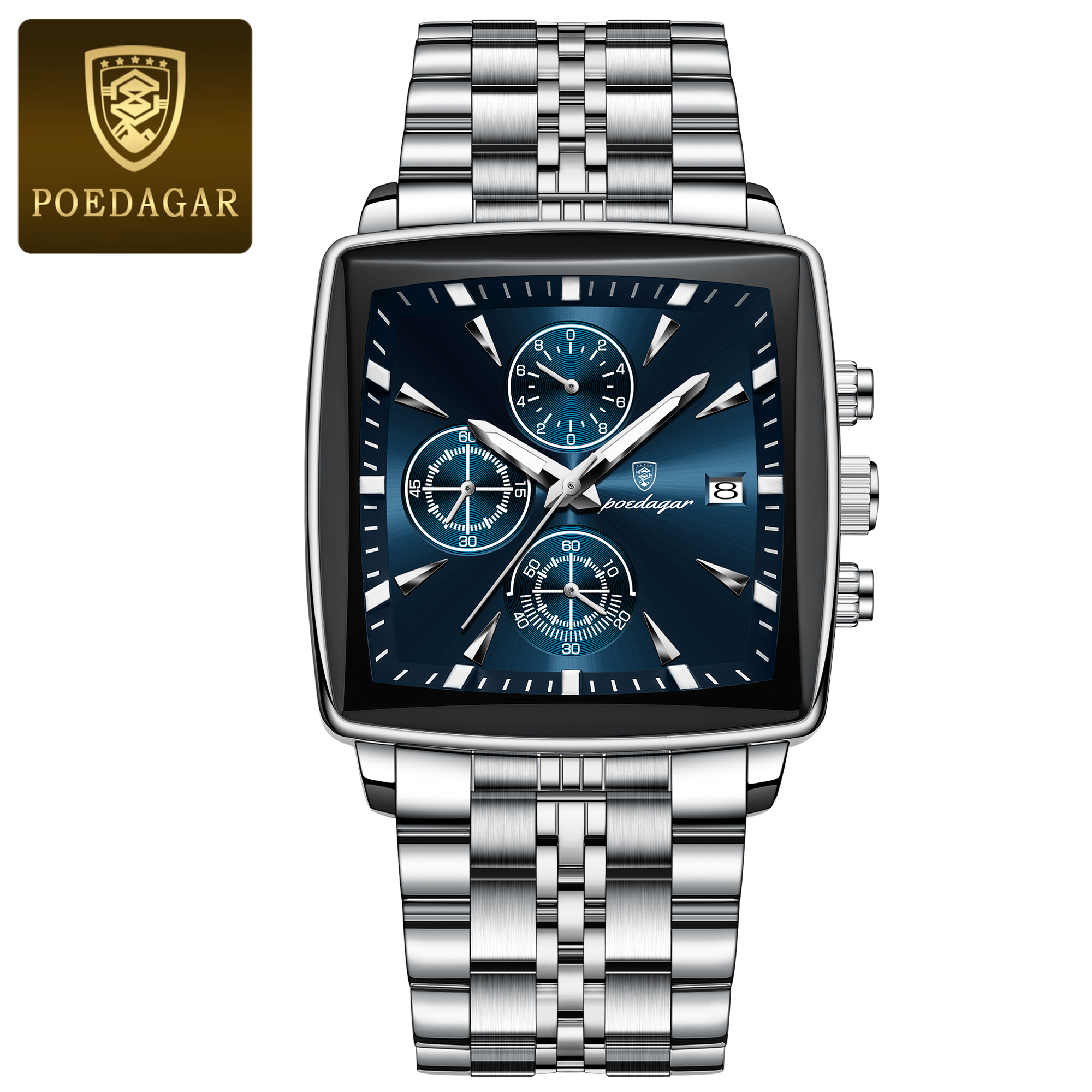 Silver strap+blue dial