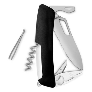Coltello pieghevole Swiza Allmatt Single Hand SH03 TR-TT con bordo ondulato, 12 funzioni, nero - Product Image 2