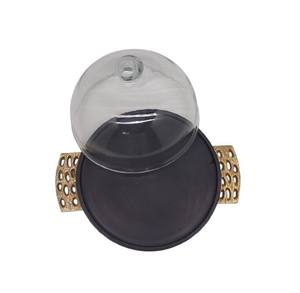 Eco-friendly Handmade Wooden Bakery <b>Display</b> Stand with <b>Glass</b> <b>Dome</b> Metal Cake Cloche Stand Pedestal for Dessert Cake Presentation - Product Image 2