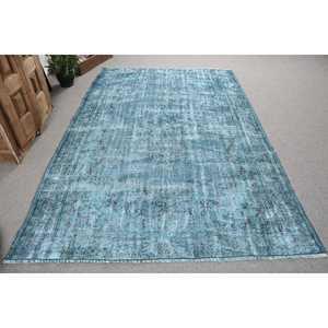 Alfombra Vintage de 5.9x8.9 pies (179x270 cm), Alfombra Turca con Borde Azul - Product Image 1
