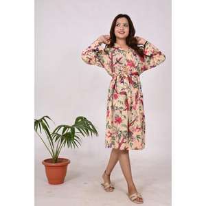 Robe kimono maxi bohème 100% coton imprimée à la main, motif oiseau, douce, pour la maternité, taille naturelle, écologique, été - Product Image 5