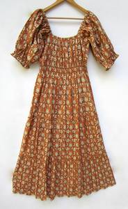 2023 Collection vente en gros tie-dye caftan robe longue col en v fleuri sans manches 100% coton coupe ample bouton respirant naturel - Product Image 3