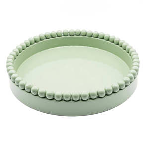 Pastel Green Round Beaded Lacquer Tray Decorative Serving Tray for Home Decor Coffee Table <b>Vanity</b> Organizer - Product Image 2