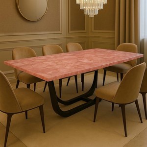 Table de conférence en pierre naturelle de quartz rose de luxe |   Table d'amour en quartz rose, pierre semi-précieuse polie artisanale - Product Image 2