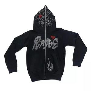 Sweat à capuche d'hiver surdimensionné en molleton de coton avec fermeture éclair et strass personnalisés 2025, avec logo personnalisé - Product Image 4