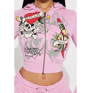 2025เสื้อฮู้ด2ชิ้นแบบคร็อปไซส์ใหญ่พิเศษสำหรับผู้หญิงเสื้อฮู้ดโอเวอร์ไซส์ลายกราฟิกทรงครอป - Product Image 3