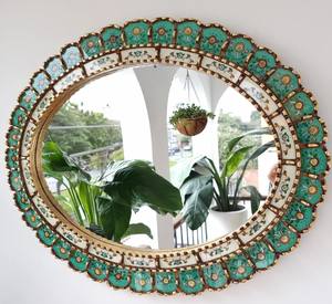Magnifique miroir turquoise ovale de 70 cm doré - Décoration intérieure - Miroir mural - Décoration de la maison - Product Image 3