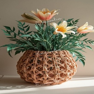 Jardinières de jardin modernes en bambou fabriquées à la main et pots de fleurs en osier avec motif de panier pour usage domestique bon marché - Product Image 4