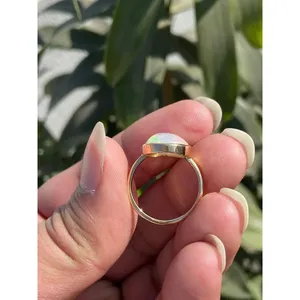 14k Rose <b>Gold</b> and Rhodium Plated Natural <b>Opal</b> <b>Ring</b> Fashionable Trendy Bezel Setting Gift with Inlay Style - Product Image 5