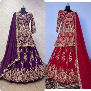 Lehenga Choli Dupatta en Georgette pour Mariage, avec Broderie Lourde, Style Indien et Pakistanais, pour Mariage et Réception - Product Image 2