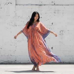 Women Tie Dye Kaftan Floor-Length Natural <b>Waist</b> Loose Fit Flare Sleeve Summer Beach Resort Boho <b>Dress</b> - Product Image 3