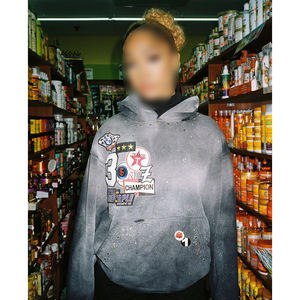 Sweat à capuche en tissu épais d'hiver 100% coton de haute qualité OEM avec des patchs brodés, vêtements de marque privée - Product Image 1