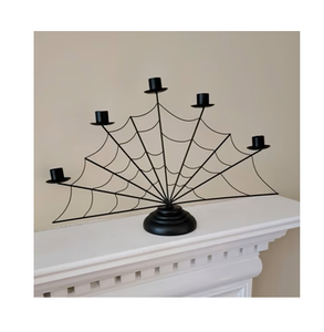 Portavelas Minimalista de Hierro Negro con Diseño de Telaraña para Decoración de Halloween en el Hogar, Portavelas Metálico Resistente con Tres Patas - Product Image 5