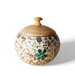 Pot artisanal en nacre, incrustation de coquillages décoratifs, contenant de rangement pour étagère, table, décoration intérieure - Product Image 3