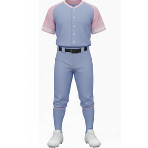 Uniforme de Béisbol Raglán Azul Claro y Rosa con Logotipo Personalizado, Jersey Deportivo Sólido con Pantalones Deportivos - Product Image 2