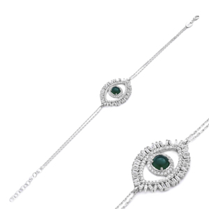 Turkish Eye Design Emerald Stone <b>Baguette</b> Stone 925 Silver Sterling Wholesale Handcraft Jewelry <b>Bracelet</b> - Product Image 1