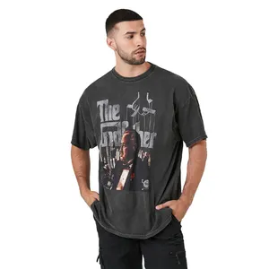 뜨거운 판매 가장 편안한 남성 블랙 드롭 숄더 티셔츠 남성 스크린 인쇄 캐주얼 여름 착용 저지 판매