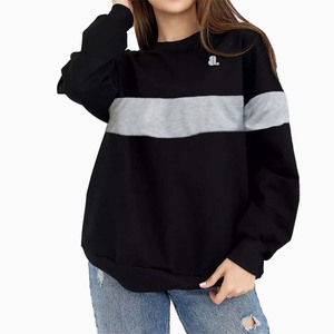 Sudadera de cuello redondo con bloque de color bordado para mujer al por mayor Panel de bloque extragrande de invierno de poliéster/algodón - Product Image 2