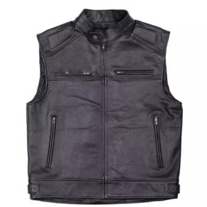 Top qualité toutes les tailles disponibles conception personnalisée logo privé bas prix look vieilli hommes gilet en cuir motard sans manches veste - Product Image 1