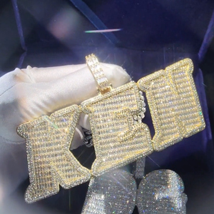 Colgantes y Dijes Personalizados con Nombre Cristiano, Chapados en Oro de 14k y 18k, Certificados por IGI, con Diamantes de Corte Baguette, Estilo Hip Hop, para Hombre y Mujer - Product Image 1